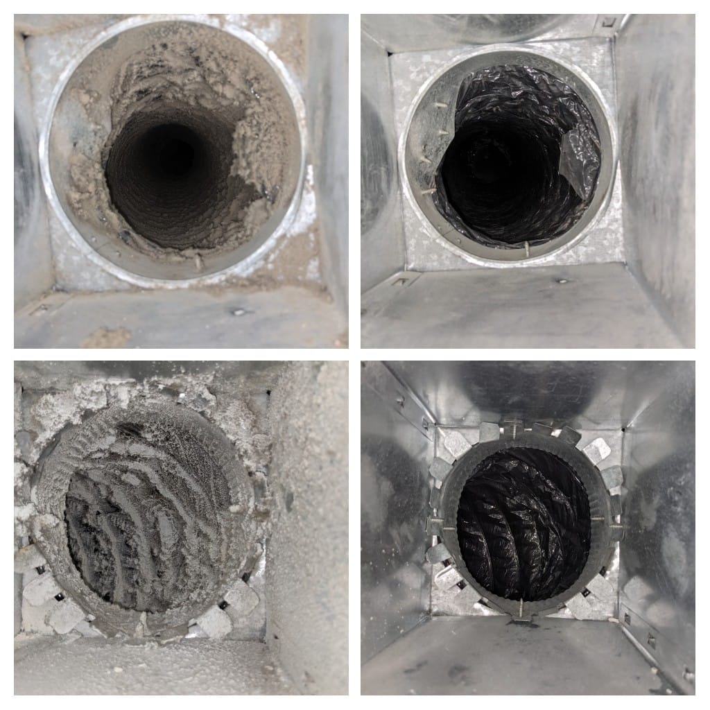 Air duct before and after cleaning