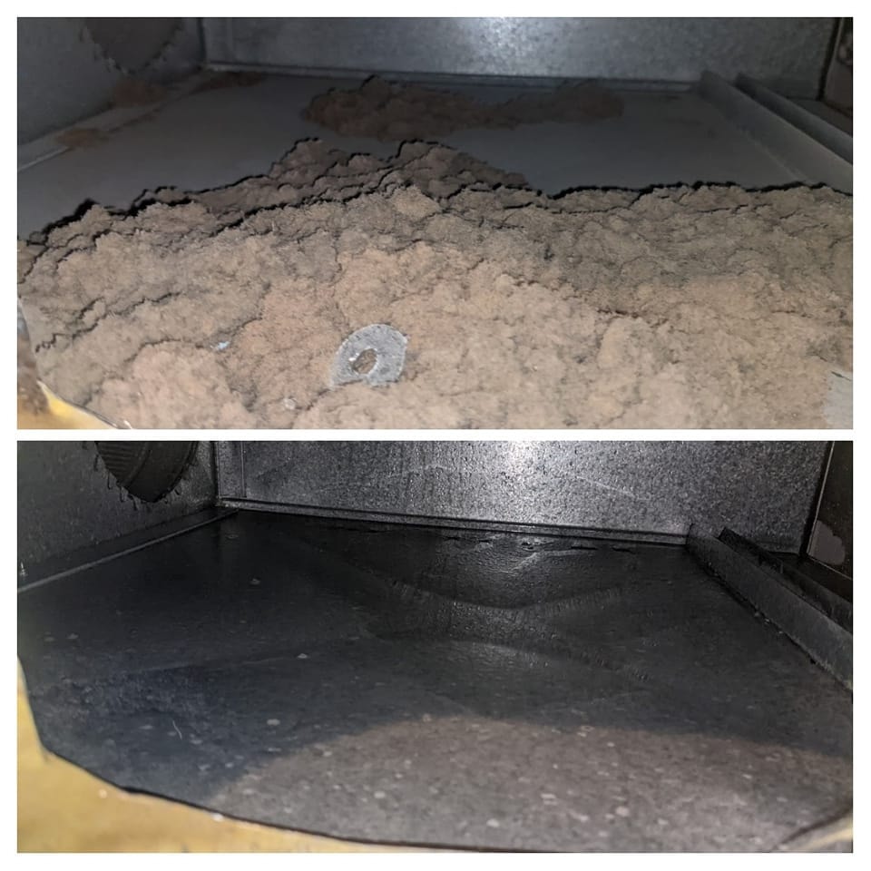 Professional duct cleaning before and after